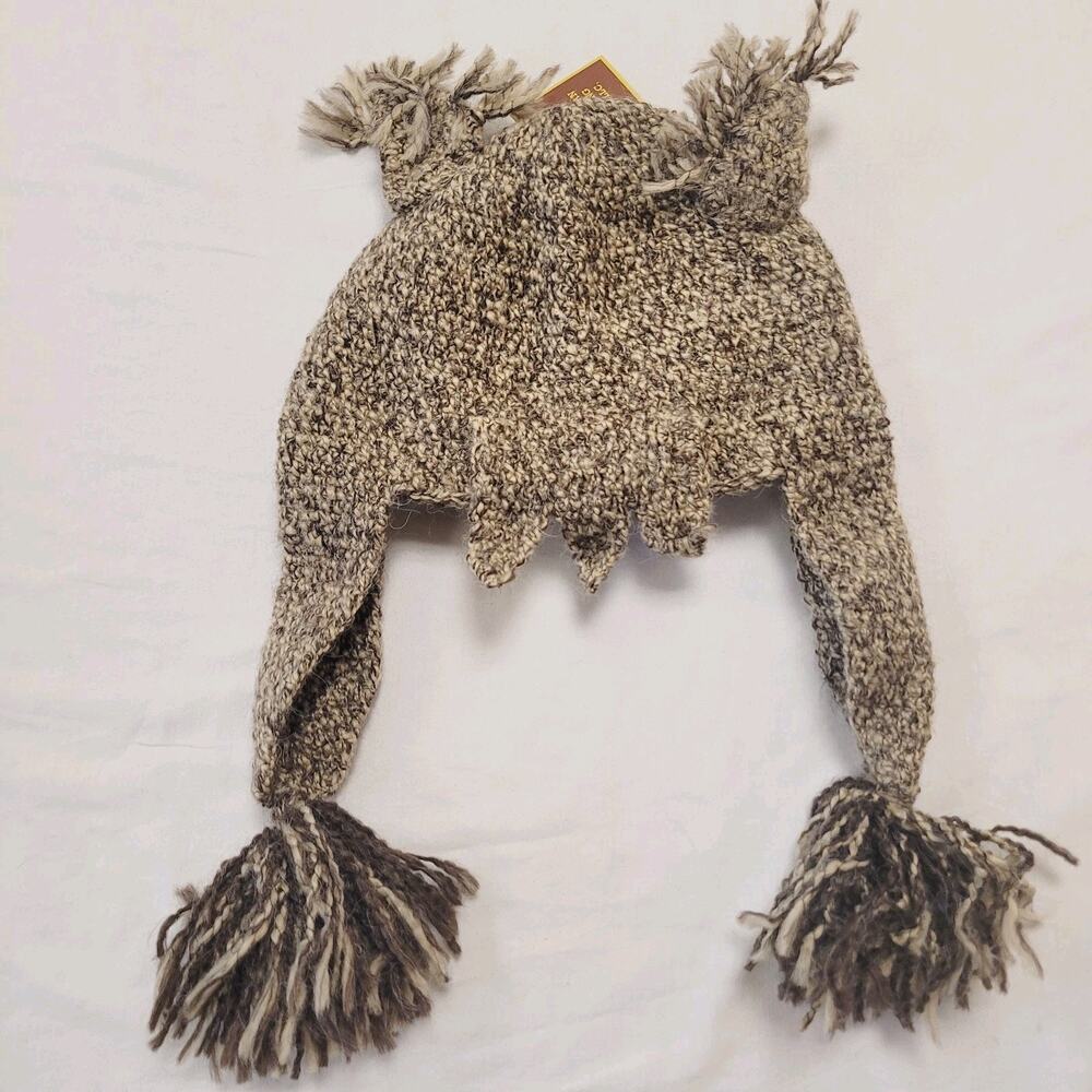 Peruvian Trading Company Hat Knit Owl Ear Flap Pom Pom Handmade Peru Cozy New - Picture 6 of 12